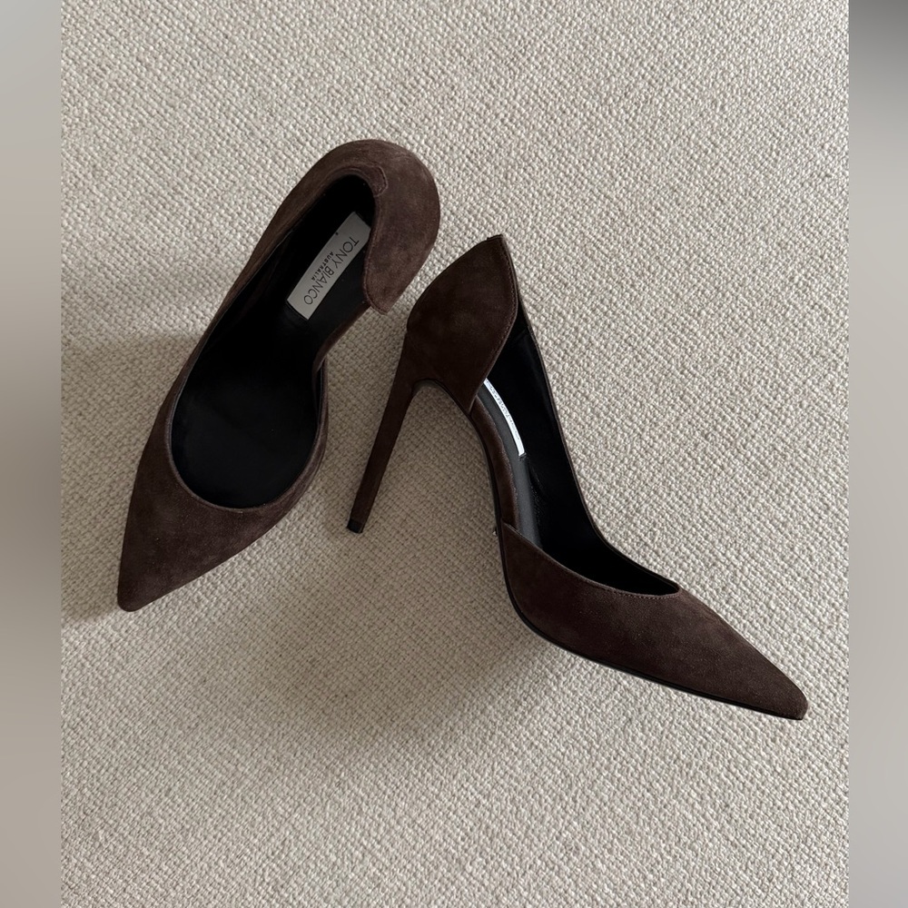 Tony Bianco Dark Brown Suede Pointed-Toe Stiletto Pumps